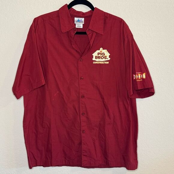 Disney Three Little Pigs Pig Bros Construction Button Up Shirt Top Size L - Picture 1 of 7